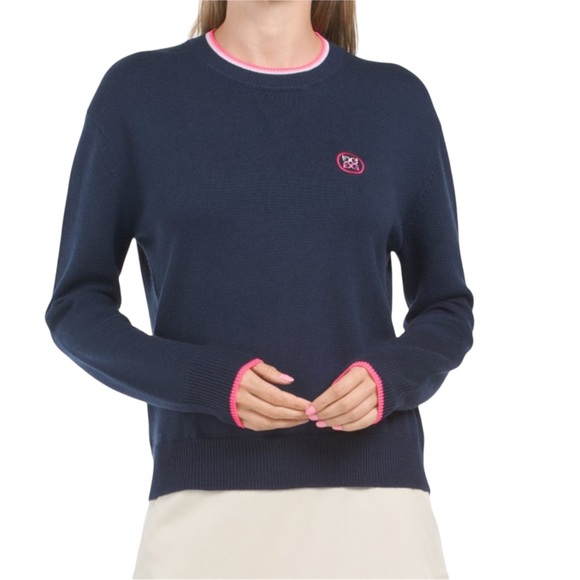 G/FORE Womens Sz Large Circle G's 100% Merino Wool Navy Relaxed Crew Sweater NWT - Picture 2 of 5